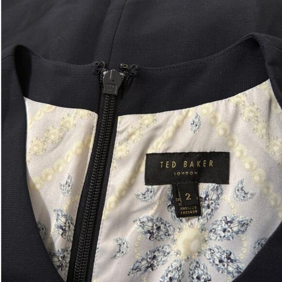 Ted Baker Sleeveless Wool Cerisad Faux-Wrap Sheath Dress in Deep Indigo size 2 - Picture 3 of 7